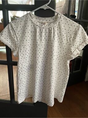 bohme White Short Sleeve Tee with Black Polka Dot Print